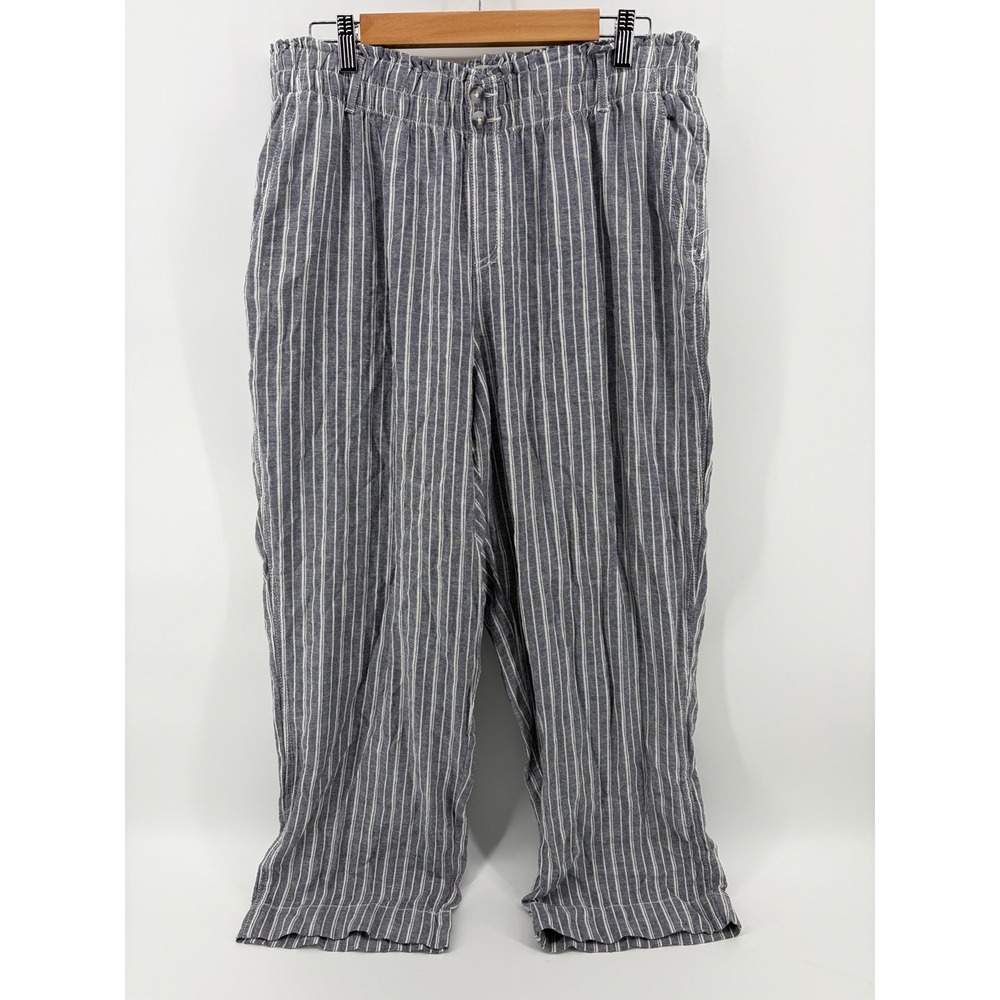 Briggs Linen Pants Grey Striped, Pull On Beach Coastal Summer, Size XL, Pre-Own